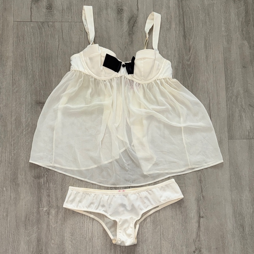 Victoria's Secret Cream and Black Chemise Set